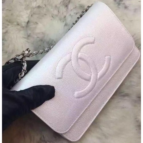 Chanel Flap Shoulder Bag Litchi Leather A66535 White
