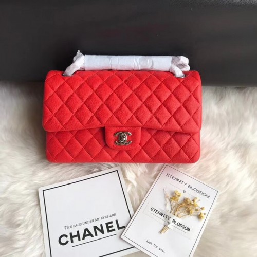 Chanel Flap Shoulder Bag Original Deer leather A1112 red silver chain
