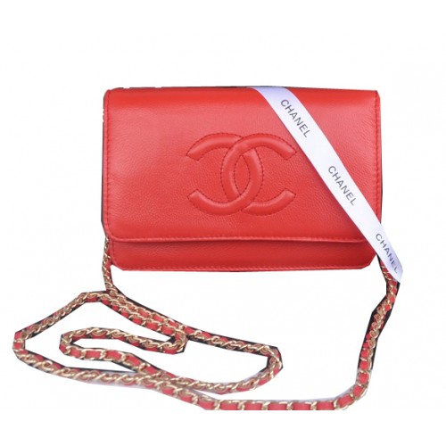 Chanel Flap Shoulder Bag Red Calfskin Leather CHA33817 Gold