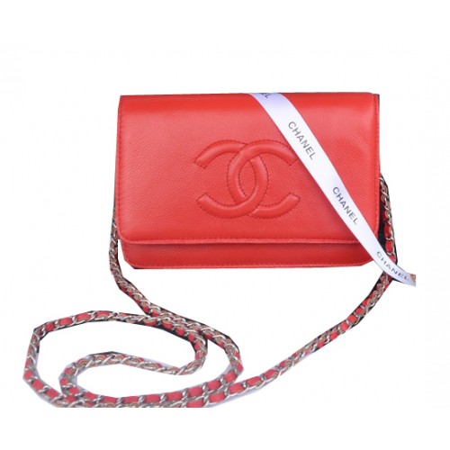 Chanel Flap Shoulder Bag Red Calfskin Leather CHA33817 Silver