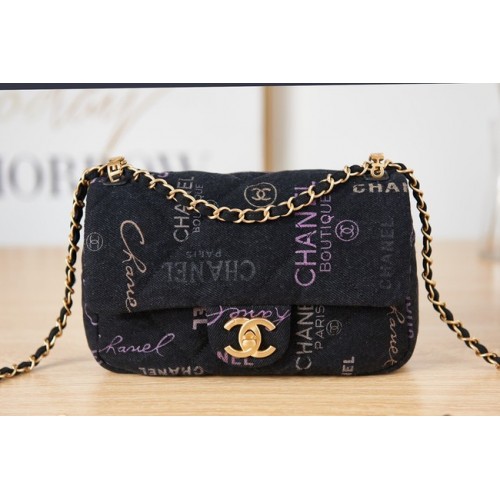Chanel Flap denim Shoulder Bag AS3134 black