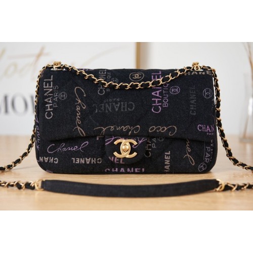 Chanel Flap denim Shoulder Bag AS3135 black