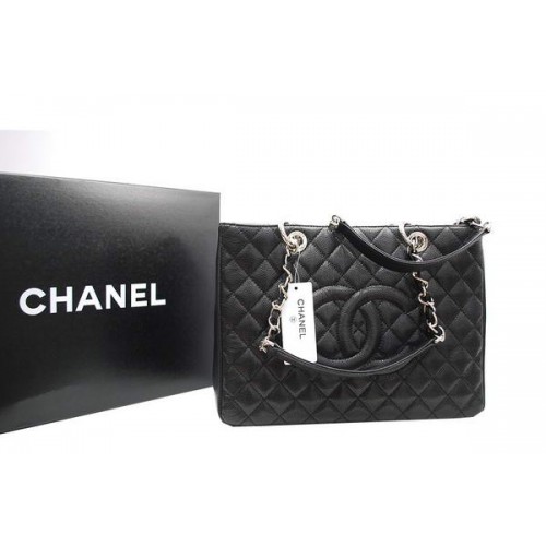 Chanel GST Caviar Leather Coco Bag A36092 Black Silver