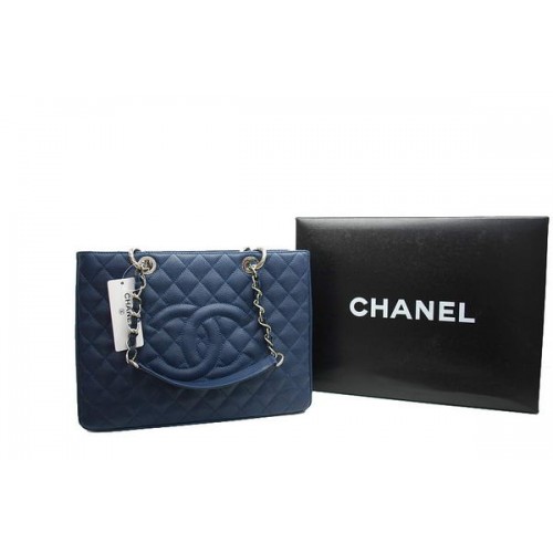 Chanel GST Caviar Leather Coco Bag A36092 Dark Blue Silver