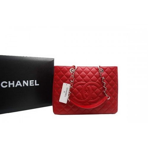 Chanel GST Caviar Leather Coco Bag A36092 Red Silver