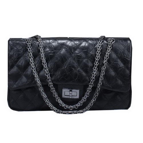 Chanel Glazed Crackled Leather Classic Flap Bag A30225 Black