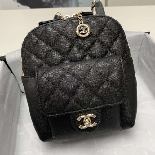Chanel Grained Calfskin Gold-Tone Metal backpack AS0003 black