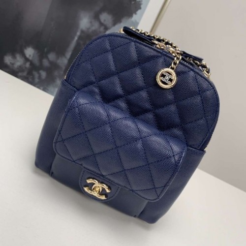Chanel Grained Calfskin Gold-Tone Metal backpack AS0003 blue