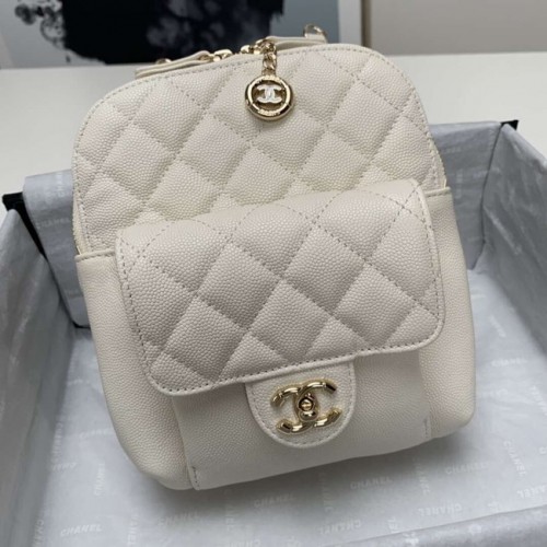 Chanel Grained Calfskin Gold-Tone Metal backpack AS0003 creamy-white