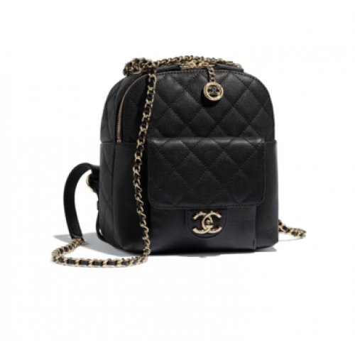 Chanel Grained Calfskin Gold-Tone Metal backpack AS0004 black