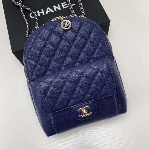 Chanel Grained Calfskin Gold-Tone Metal backpack AS0004 blue
