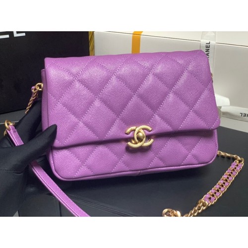 Chanel Grained Calfskin Shoulder Bag AS3103 purple