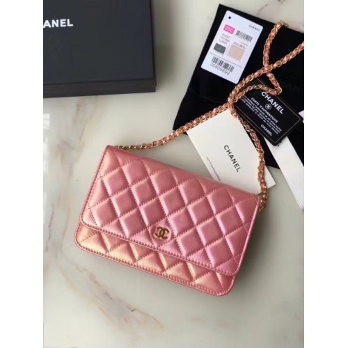 Chanel Iridescent Calfskin Chain Wallet 33814 pink