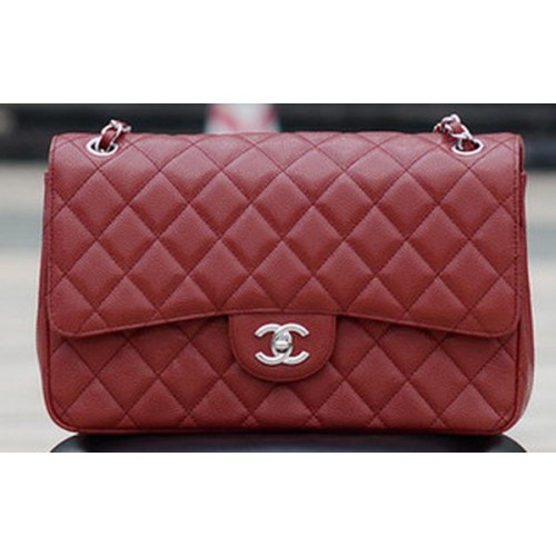 Chanel Jumbo Classic Burgundy Cannage Pattern Flap Bag A58600 Silver
