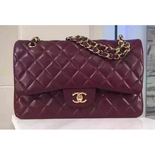 Chanel Jumbo Classic Flap Bag Burgundy Sheepskin Leather A1113 Gold