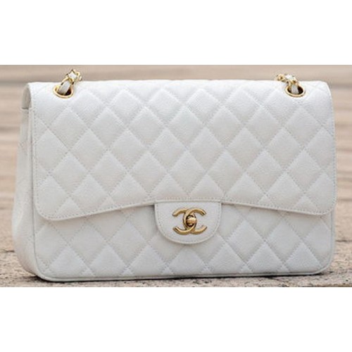 Chanel Jumbo Classic White Cannage Pattern Flap Bag A58600 Gold
