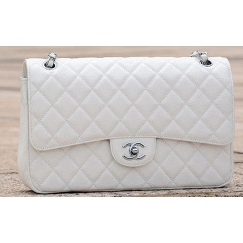 Chanel Jumbo Classic White Cannage Pattern Flap Bag A58600 Silver