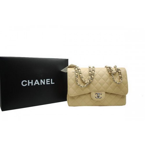 Chanel Jumbo Double Flaps Bag Apricot Original Caviar Leather A36097 Silver