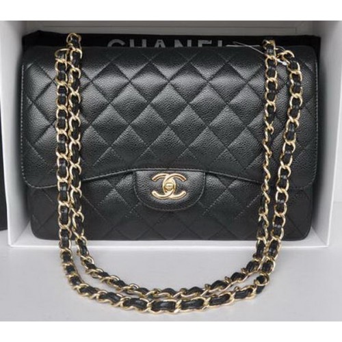 Chanel Jumbo Double Flaps Bag Black Cannage Pattern A36097 Gold