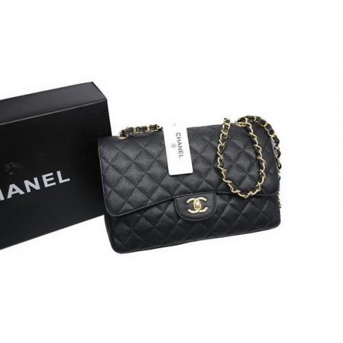Chanel Jumbo Double Flaps Bag Black Original Caviar Leather A36097 Gold