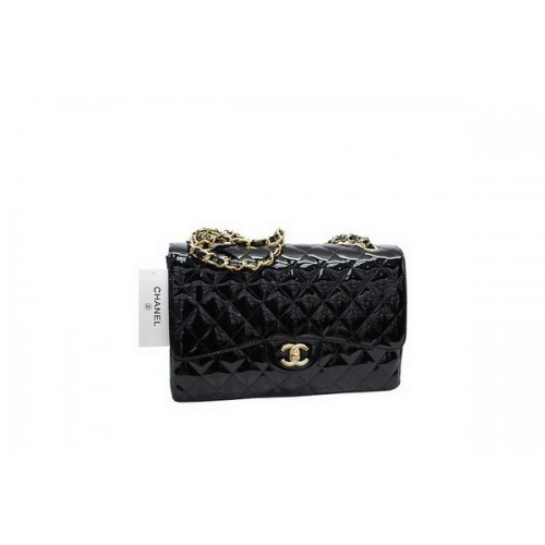 Chanel Jumbo Double Flaps Bag Black Original Patent Leather A36097 Gold