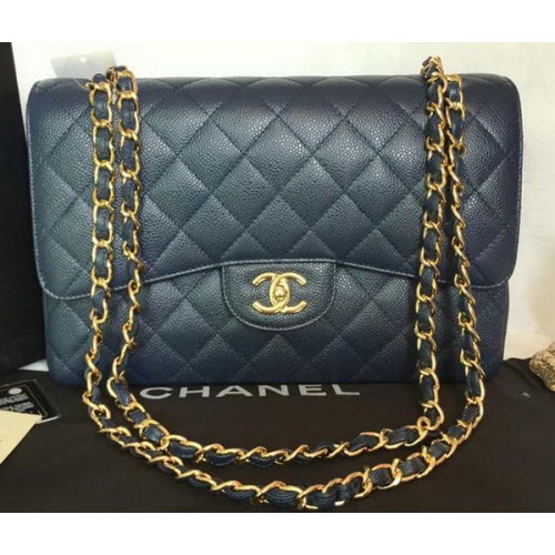 Chanel Jumbo Double Flaps Bag Blue Cannage Pattern A36097 Gold