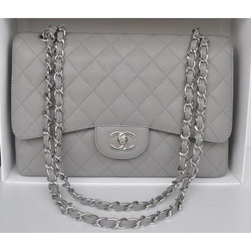 Chanel Jumbo Double Flaps Bag Grey Cannage Pattern A36097 Silver
