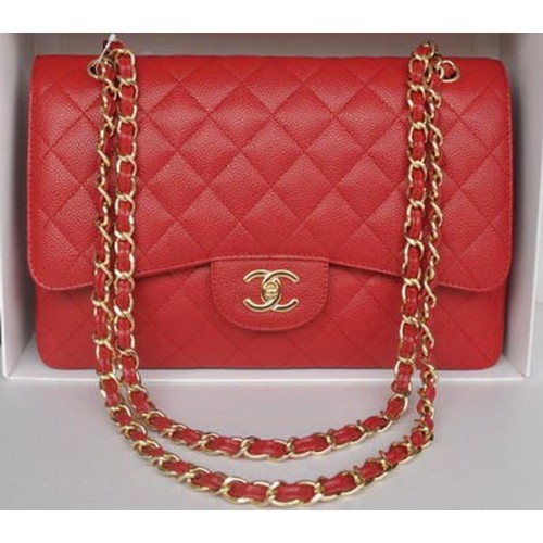 Chanel Jumbo Double Flaps Bag Red Cannage Pattern A36097 Gold