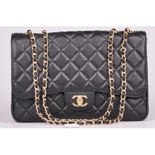 Chanel Jumbo Flap Bag Black Cannage Pattern A28600 Gold