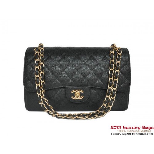 Chanel Jumbo Quilted Classic Cannage Patterns Flap Bag A58600 Black Gold