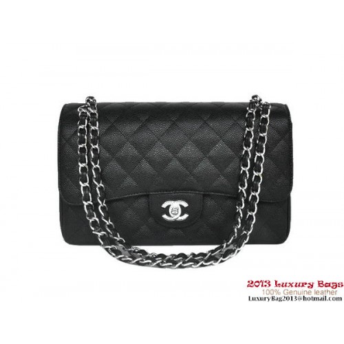 Chanel Jumbo Quilted Classic Cannage Patterns Flap Bag A58600 Black Silver