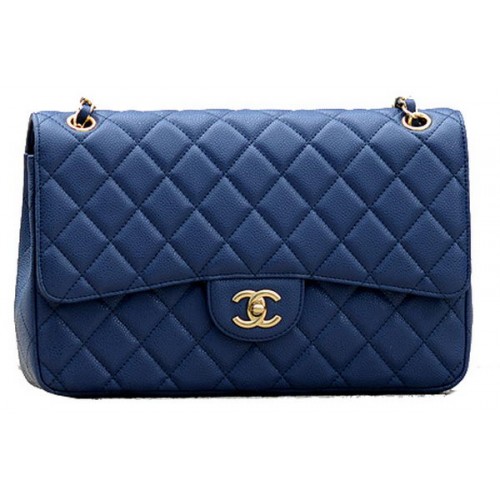 Chanel Jumbo Quilted Classic Flap Bag Blue Cannage Patterns A58600 Gold
