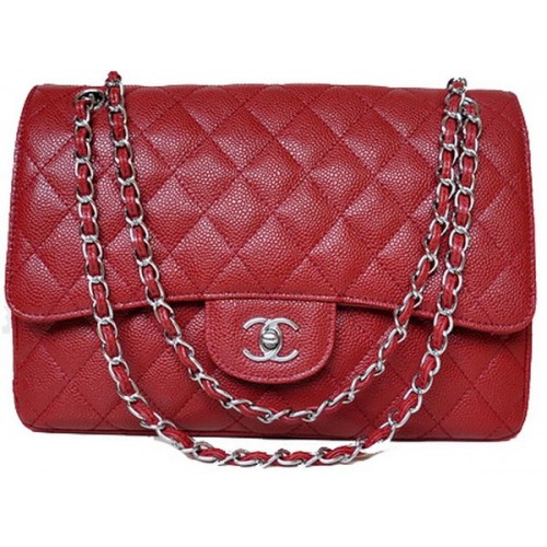Chanel Jumbo Quilted Classic Flap Bag Burgundy Cannage Patterns A58600 Silver
