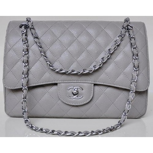 Chanel Jumbo Quilted Classic Flap Bag Grey Cannage Patterns A58600 Silver