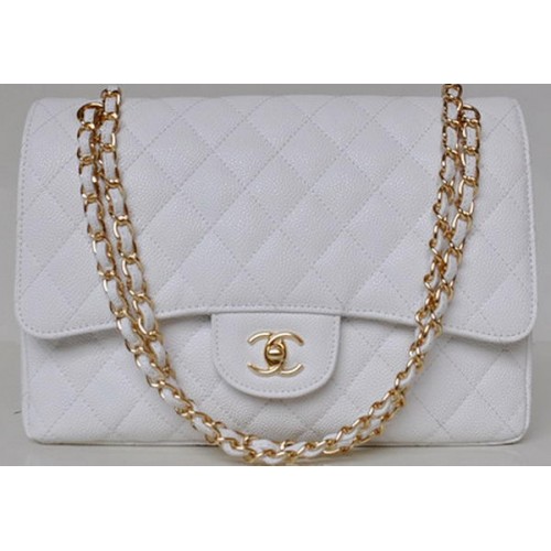 Chanel Jumbo Quilted Classic Flap Bag White Cannage Patterns A58600 Gold