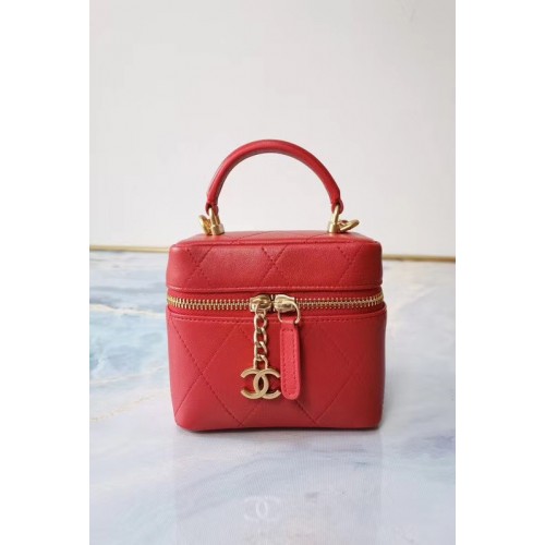 Chanel Lambskin Crystal Calfskin Gold-Tone Metal AS1889 red