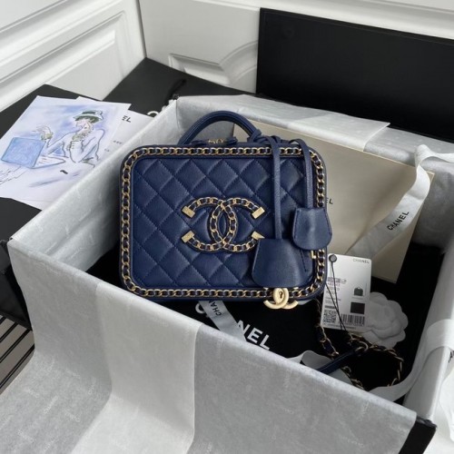 Chanel Lambskin Crystal Calfskin Gold-Tone Metal Cosmetic Bag 8818 dark blue