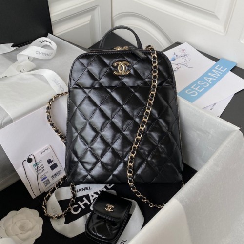 Chanel Lambskin Gold-Tone Metal Backpack AS3332 black