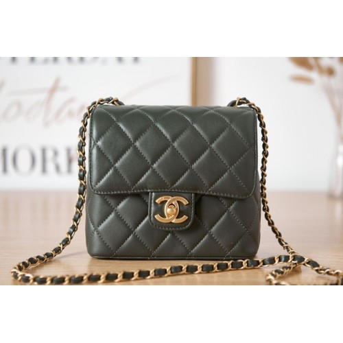 Chanel Lambskin MINI FLAP BAG AS3647 blackish green