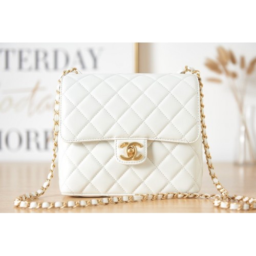 Chanel Lambskin MINI FLAP BAG AS3648 white