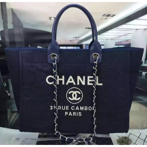 Chanel Large Canvas Tote Shopping Bag A1679 Royal