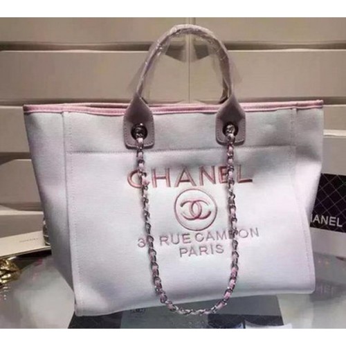 Chanel Large Canvas Tote Shopping Bag A5002 Light Pink