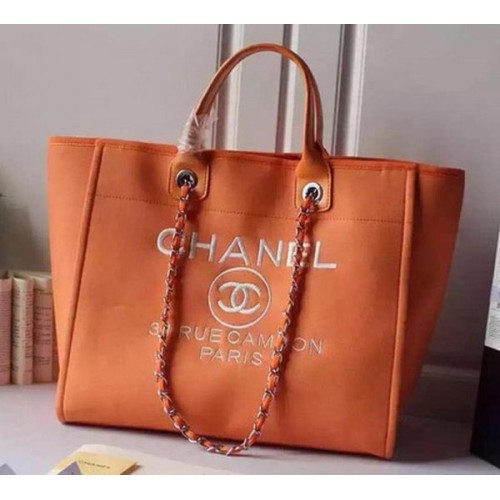 Chanel Large Canvas Tote Shopping Bag A5002 Orange