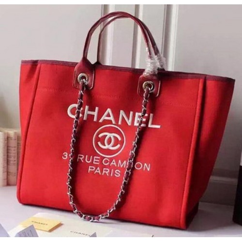 Chanel Large Canvas Tote Shopping Bag A5002 Red