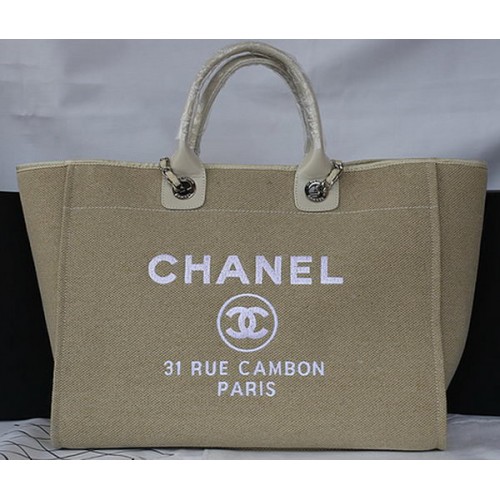 Chanel Large Canvas Tote Shopping Bag A67002 Apricot