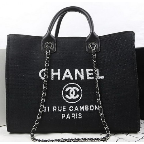 Chanel Large Canvas Tote Shopping Bag A67002 Black