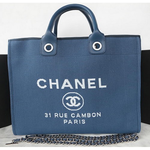 Chanel Large Canvas Tote Shopping Bag A67002 Blue