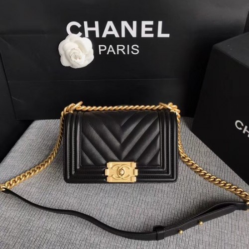Chanel Le Boy Flap Shoulder Bag Original Calf leather A67085 black Gold Buckle