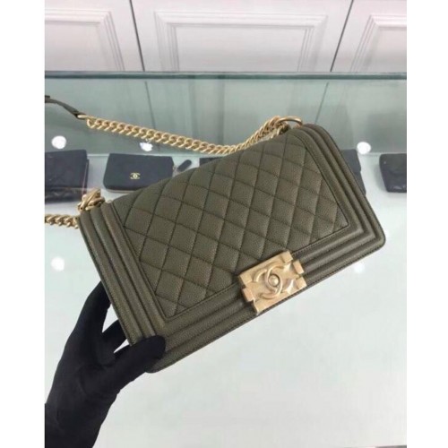 Chanel Leboy Original Calfskin leather Shoulder Bag Dark Green A67086 Gold