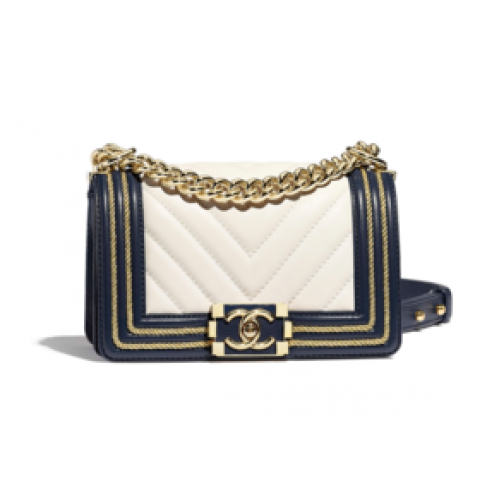 Chanel Leboy Original Calfskin leather Shoulder Bag F67085 white Gold-Tone Metal